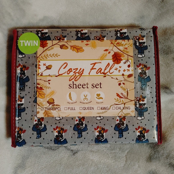 French bulldog boston terrier fall leaves twin sheet set pillowcase bedding - Picture 3 of 6